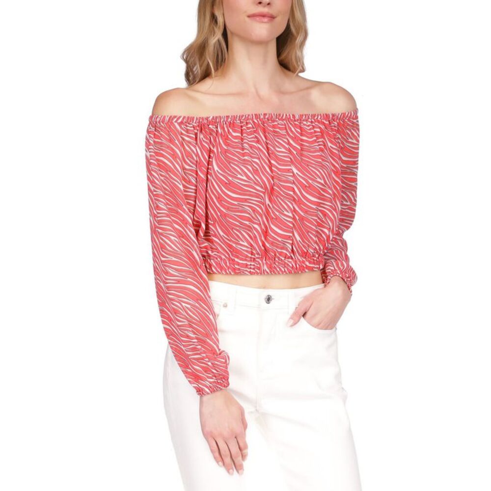 Michael Kors Red and White Off-Shoulder Dress